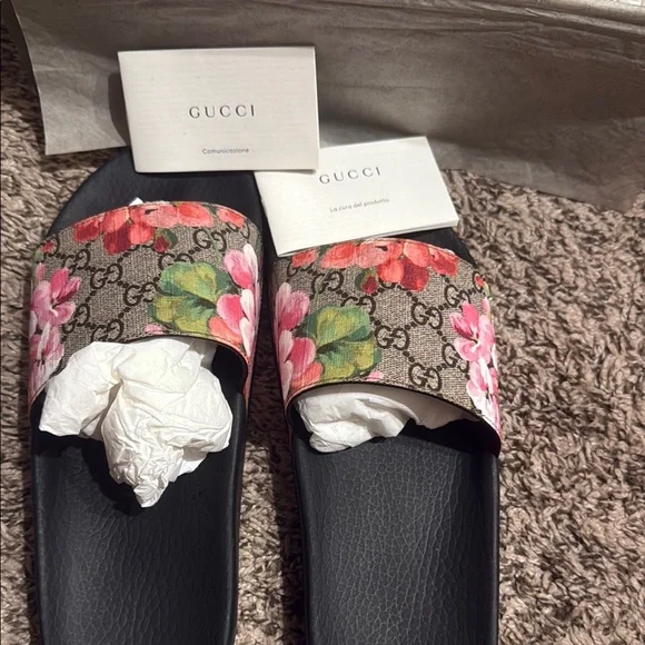 Gucci Black Floral Sandals
